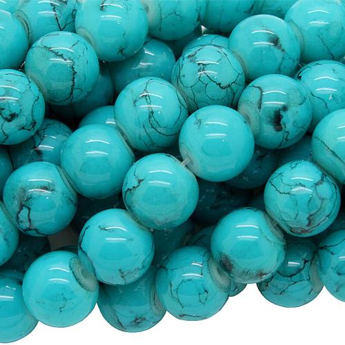 Glasperlen ozeanblau rund (Ø: 8 mm), 1 Strang