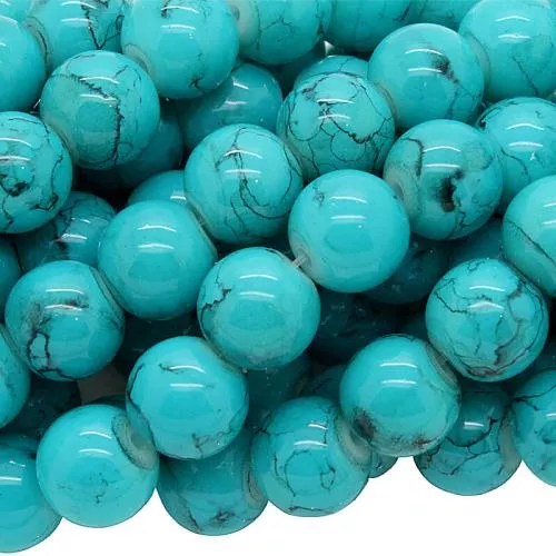 Glasperlen ozeanblau rund (Ø: 8 mm), 1 Strang