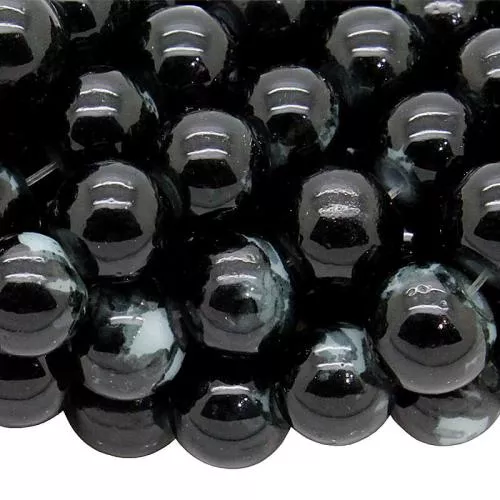 Glasperlen schwarz rund (Ø: 8 mm), 1 Strang