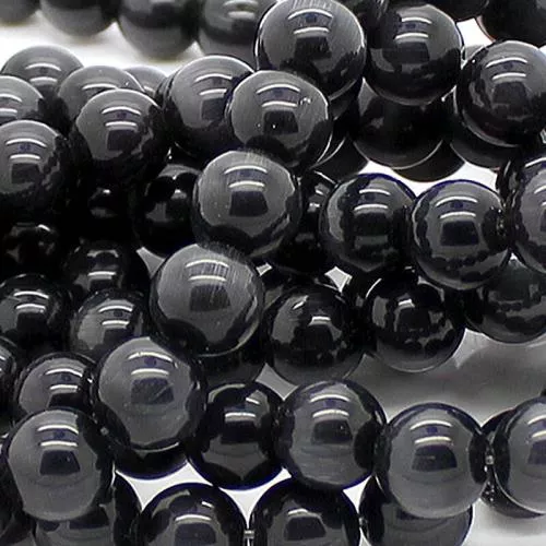 Katzenaugen Perlen schwarz (Ø: 10 mm), 1 Strang