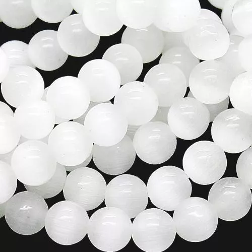 Katzenaugen Perlen weiß (Ø: 10 mm), 1 Strang