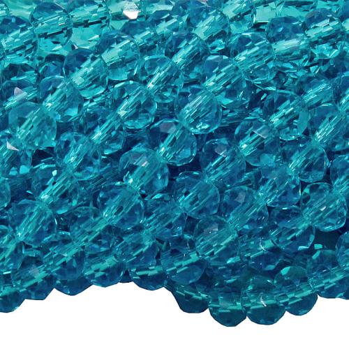 Glasschliffperlen transparent-cyan Rondell (Ø: 4 mm), 1 Strang