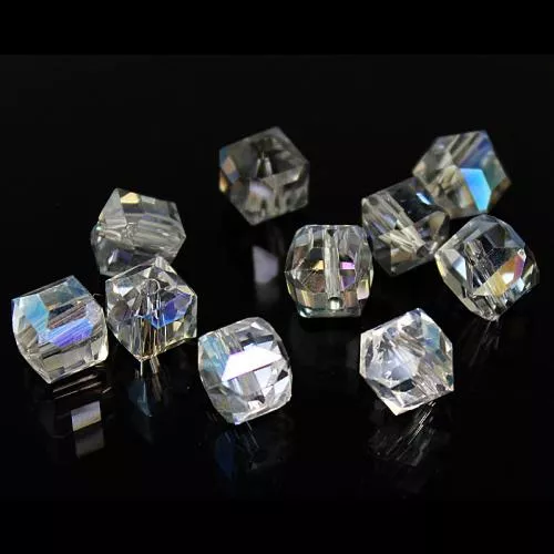 Glasschliffperlen Würfel blau (ca. Ø: 6 mm), 10 Perlen