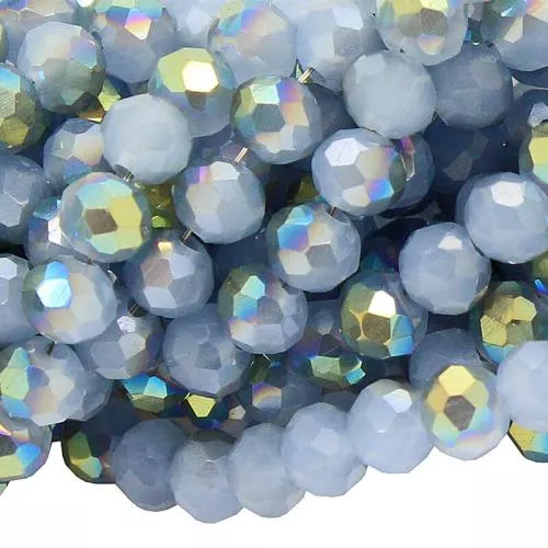 Glasschliffperlen Rondell Aschgrau Jadeart gold-galvanisiert (Ø: 4 mm), 1 Strang