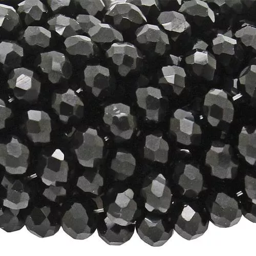 Glasschliffperlen Rondell Schwarz glänzend (Ø: 3,5 mm), 1 Strang