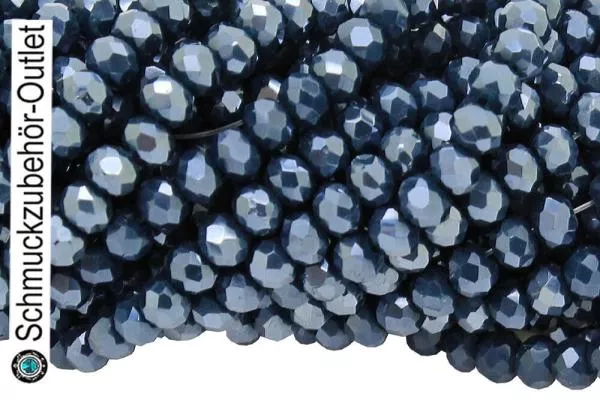 Glasschliffperlen Rondell Azurblau glänzend (Ø: 3 mm), 1 Strang