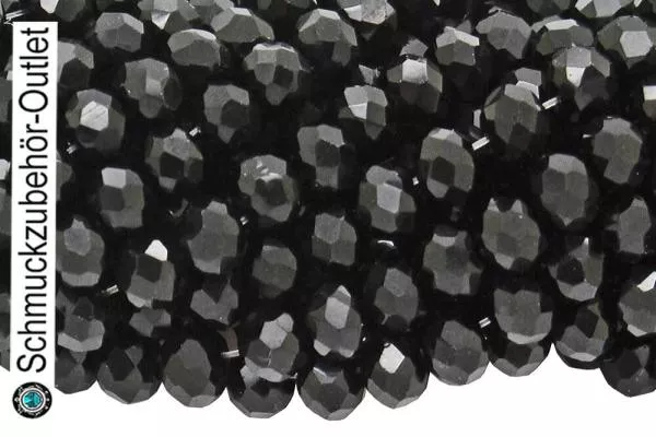 Glasschliffperlen Rondell Schwarz glänzend (Ø: 3,5 mm), 1 Strang