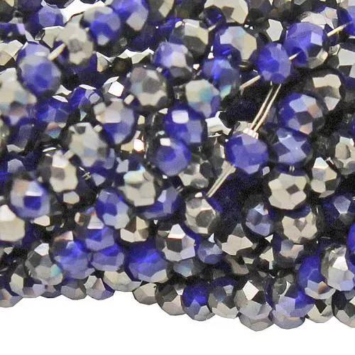 Glasschliffperlen Rondell blau-silber opak galvanisiert (Ø: 2,5 mm), 1 Strang