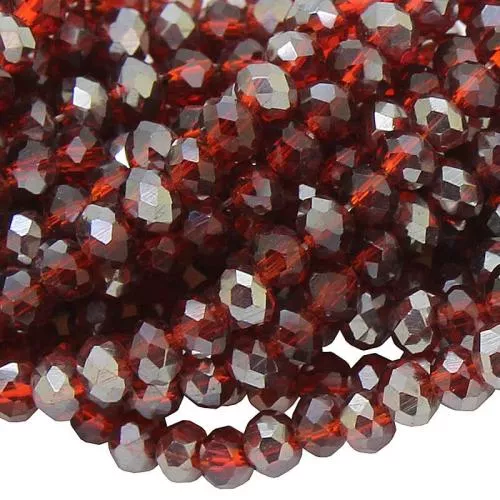 Glasschliffperlen Rondell Bordeauxrot transparent silber/metallisch glänzend (Ø: 3 mm), 1 Strang