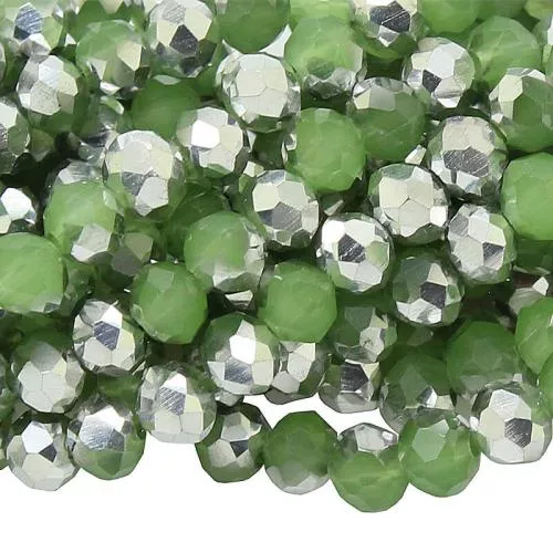 Glasschliffperlen Rondell erbsengrün Silber/galvanisiert (Ø: 4 mm), 1 Strang