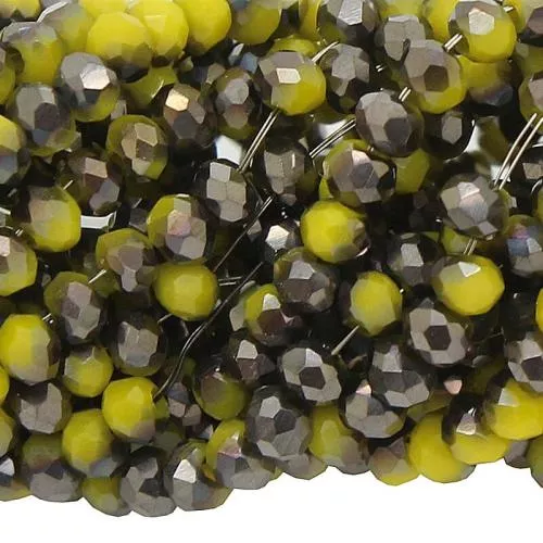 Glasschliffperlen Rondell gelb-anthrazit metallisch opak (Ø: 2 mm), 1 Strang