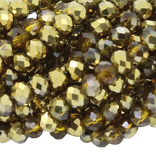 Glasschliffperlen Rondell gelb-gold metallisch (Ø: 3 mm), 1 Strang