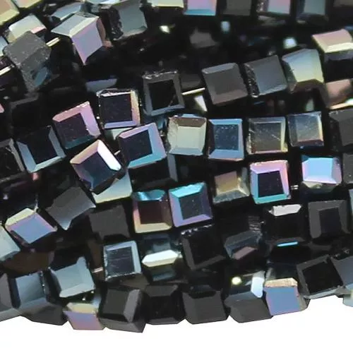 Glasschliffperlen schwarz Würfel metallisch (ca. 2,5 mm), 1 Strang