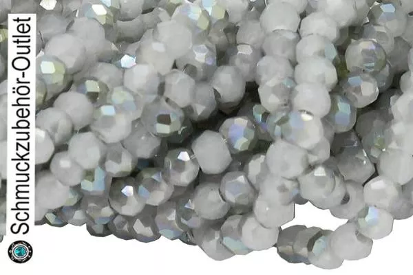 Glasschliffperlen Rondell hellgrau Jadeart galvanisiert (Ø: 2 mm), 1 Strang
