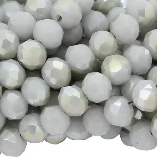 Glasschliffperlen Rondell hellgrau galvanisiert (Ø: 4 mm), 1 Strang