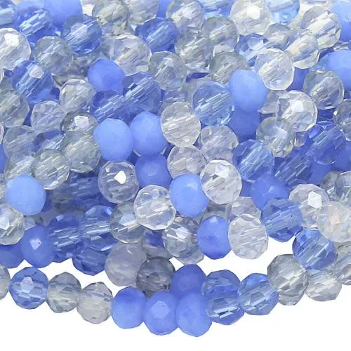 Glasschliffperlen Rondell kristall/transparent  himmelblau/opak (Ø: 3 mm), 1 Strang