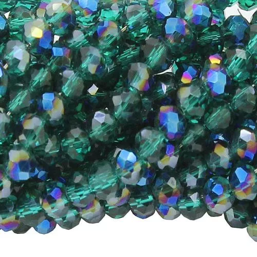 Glasschliffperlen Rondell flaschengrün transparent galvanisiert (Ø: 3 mm), 1 Strang