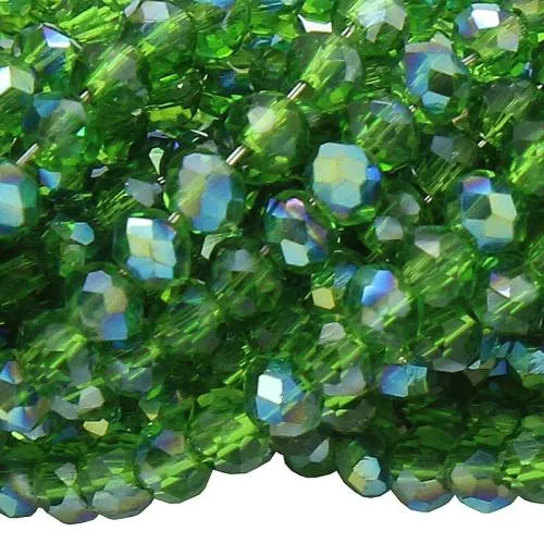 Glasschliffperlen Rondell grün transparent galvanisiert (Ø: 3 mm), 1 Strang