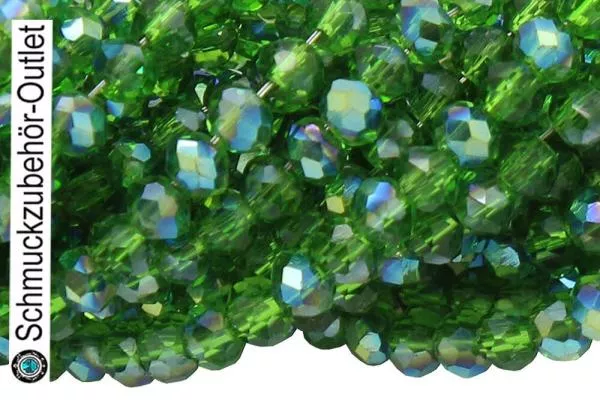 Glasschliffperlen Rondell grün transparent galvanisiert (Ø: 3 mm), 1 Strang