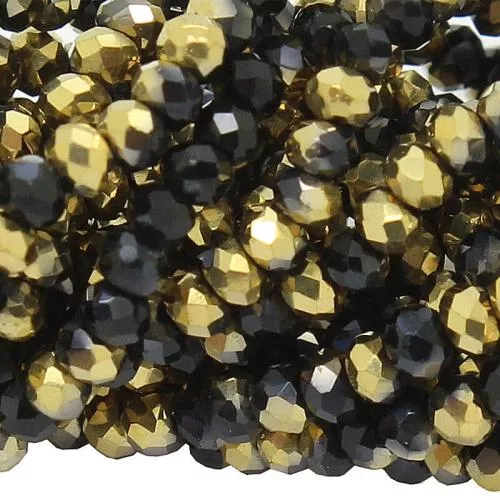 Glasschliffperlen Rondell schwarz gold-metallisch opak (Ø: 2,5 mm), 1 Strang