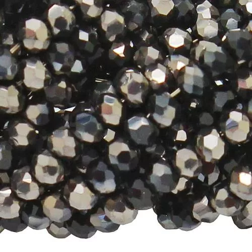 Glasschliffperlen Rondell opak in schwarz Silber metallisch (Ø: 2,5 mm), 1 Strang