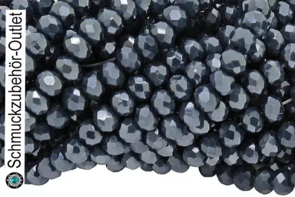 Glasschliffperlen Rondell Schwarzblau glänzend (Ø: 3 mm), 1 Strang