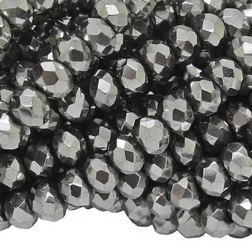 Glasschliffperlen Rondell silber metallisch (Ø: 2,5 mm), 1 Strang