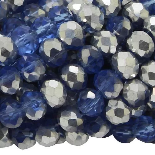 Glasschliffperlen Rondell transparent-blau silber/galvanisiert (Ø: 3,5 mm), 1 Strang