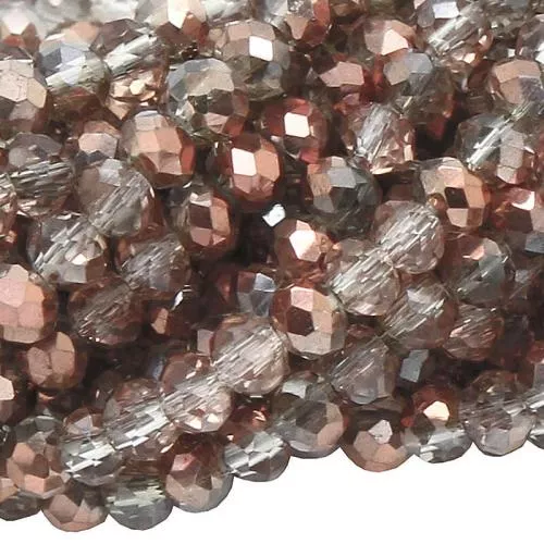 Glasschliffperlen Rondell transparent-Kupfer galvanisiert (Ø: 3 mm), 1 Strang