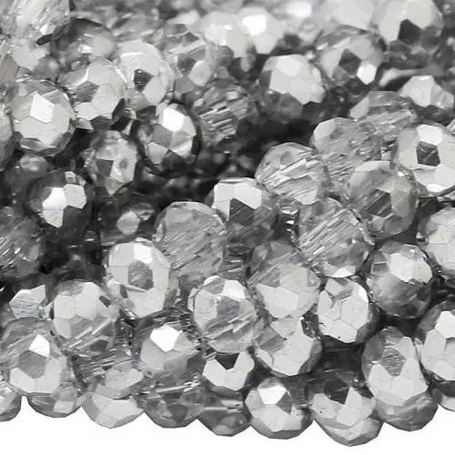 Glasschliffperlen Rondell transparent Silber/metallisch (Ø: 2,5 mm), 1 Strang