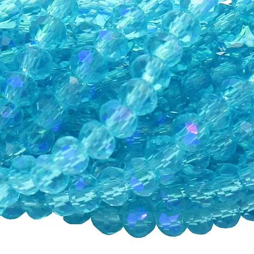 Glasschliffperlen Rondell türkis transparent galvanisiert (Ø: 2,5 mm), 1 Strang