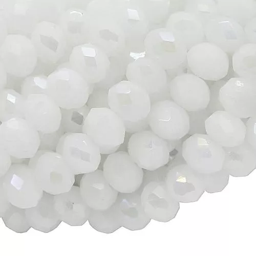 Glasschliffperlen Rondell Milchglas weiß - galvanisiert (Ø: 2,5 mm), 1 Strang