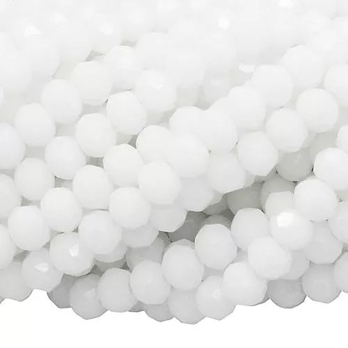 Glasschliffperlen Rondell Milchglas / Jadeart weiß (Ø: 2,5 mm), 1 Strang