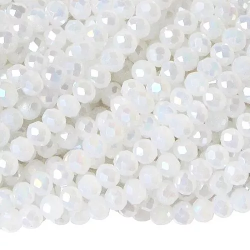 Glasschliffperlen Rondell Milchglas mit Perlglanz weiß (Ø: 3 mm), 1 Strang