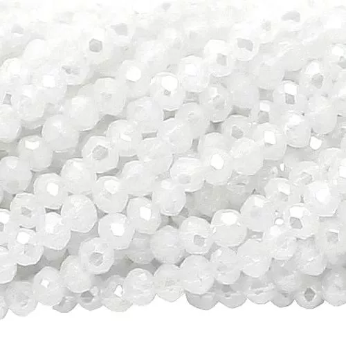 Glasschliffperlen Rondell weiß opak glänzend (Ø: 3 mm), 1 Strang