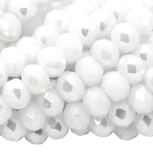 Glasschliffperlen Rondell weiß mit Perlglanz opak (Ø: 3 mm), 1 Strang
