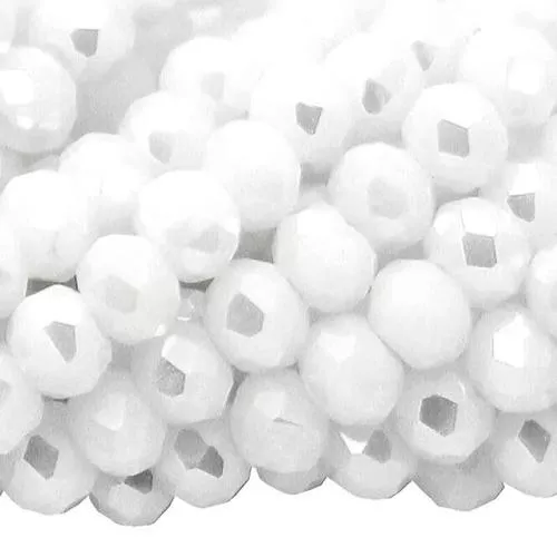 Glasschliffperlen Rondell weiß mit Perlglanz opak (Ø: 3 mm), 1 Strang