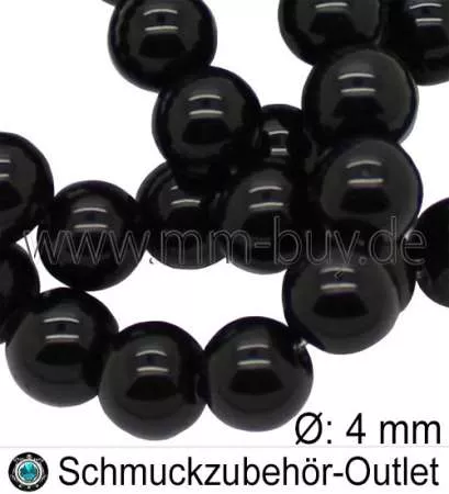 Glasperlen, schwarz, Ø: 4mm, 1 Strang