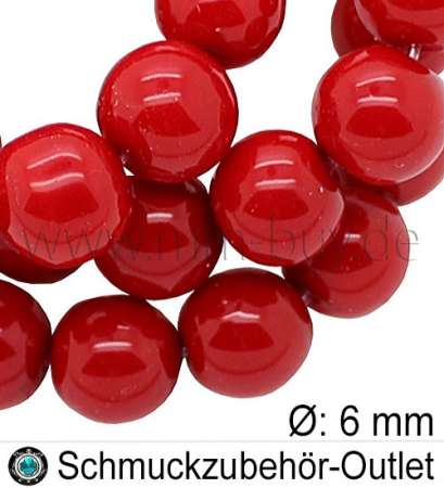 Glasperlen, rot, Ø: 6 mm, 1 Strang