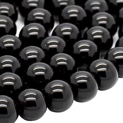 Glasperlen schwarz rund (Ø: 6mm), 1 Strang