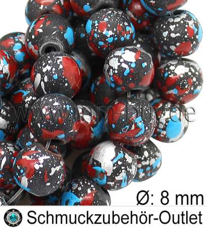 Glasperlen, Farbe: türkis, rot, silber, anthrazit, Ø: ~ 8 mm, 1 Strang