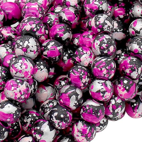 Glasperlen mit Muster: rosa, silber, anthrazit (Ø: 6 mm), 1 Strang