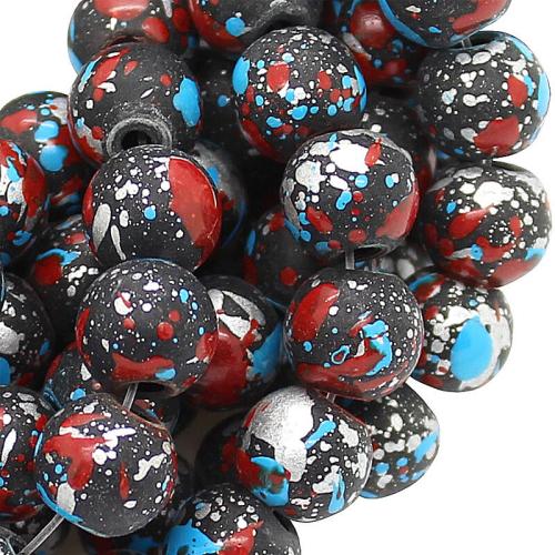 Glasperlen mit Muster: türkis, rot, silber, anthrazit (Ø: 8 mm), 1 Strang