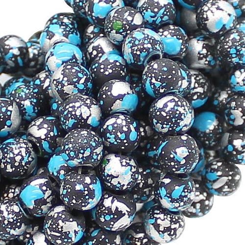Glasperlen mit Muster: türkis, silber, anthrazit (Ø: 8 mm), 1 Strang