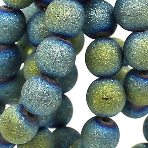 Glasperlen angeraut-matt seegrün-blau (Ø: 6 mm), 1 Strang