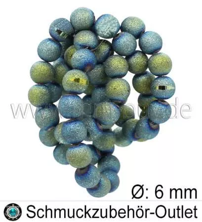 Glasperlen, Farbe: seegrün-blau, rau, matt, Ø: ~ 6 mm, 1 Strang