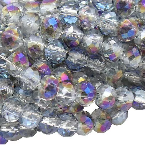 Glasschliffperlen Rondell transparent eisblau galvanisiert (Ø: 3 mm), 1 Strang