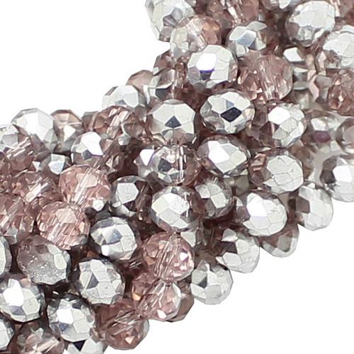 Glasschliffperlen metallisch rosa-silber (Ø: 6mm), 1 Strang