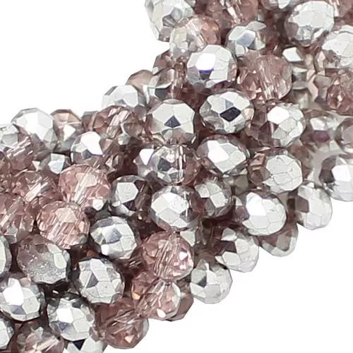 Glasschliffperlen metallisch rosa-silber (Ø: 6mm), 1 Strang