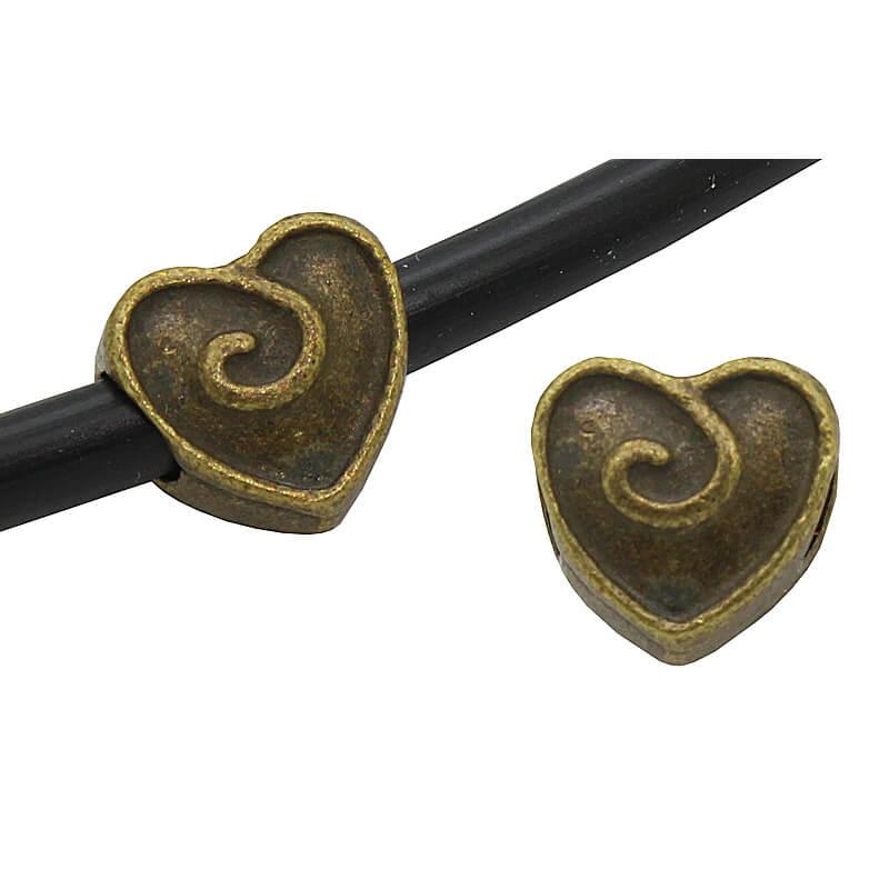 Großlochperlen Herz bronze (Fädelloch: 4.5 mm)